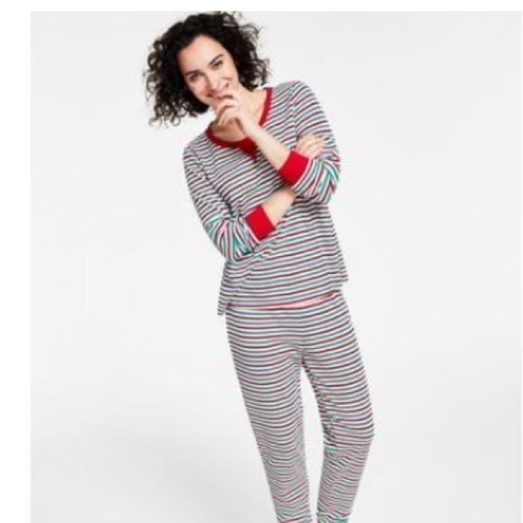 Family Pajamas Matching Women's Thermal Waffle Holiday Stripe Pajama Set XS - Picture 7 of 11